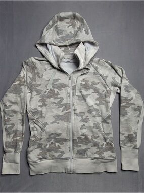 Athleta Light Gray and Taupe Camo Zip Hoodie